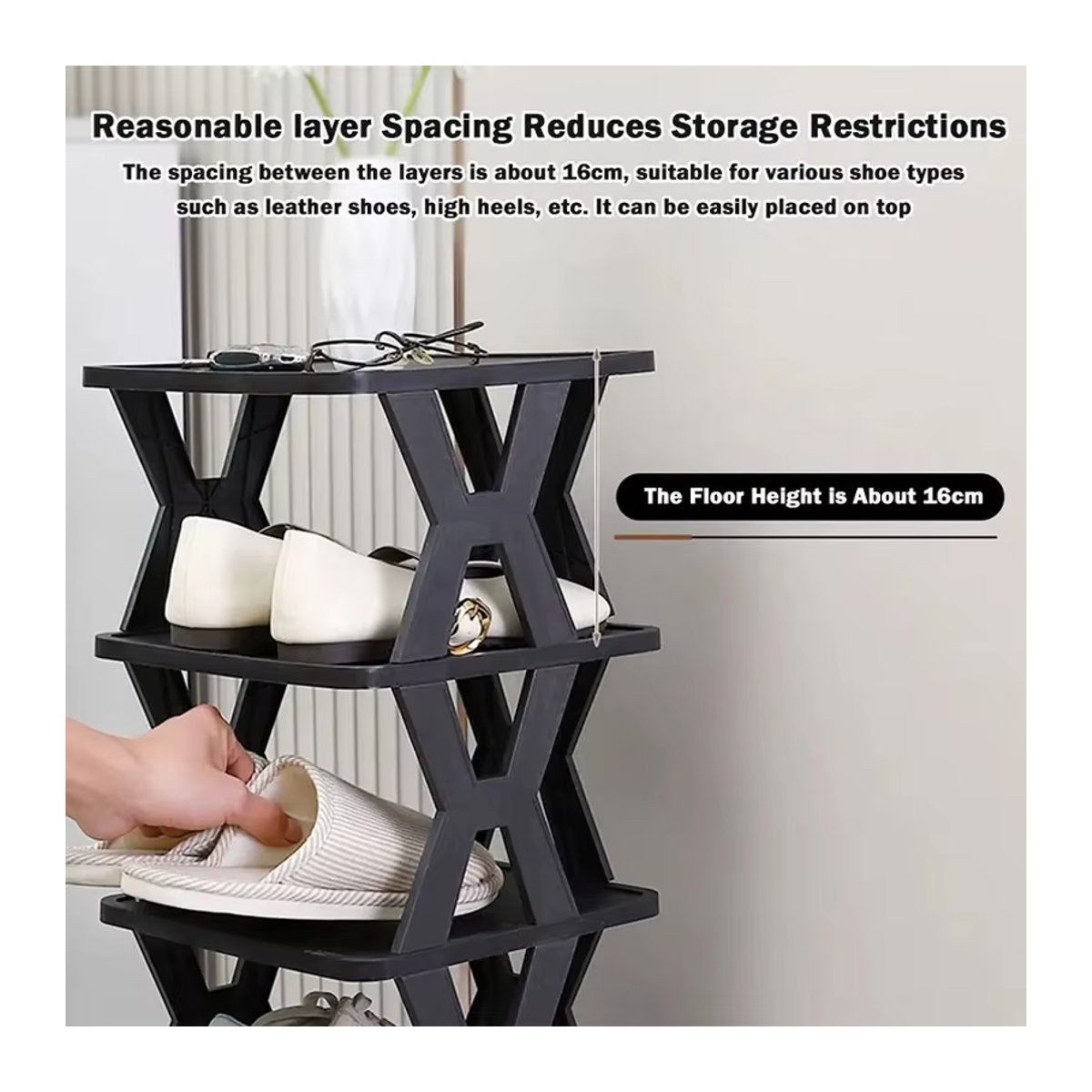 Stapelbares Schuhregal aus Kunststoff in Weiß oder Schwarz/Weiß für den Eingangsbereich, minimalistischer Schuh-Organizer - Bild 2