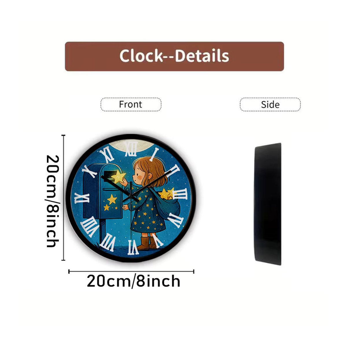 Star Mail Runde Wanduhr aus Kunststoff und Glas in Blau mit Cartoon-Design und geräuschlosem Analog-Uhrwerk zum Aufhängen - Bild 2