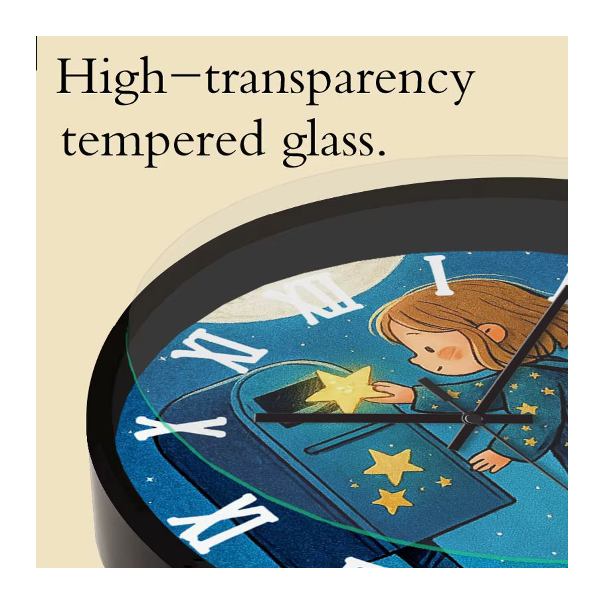 Star Mail Runde Wanduhr aus Kunststoff und Glas in Blau mit Cartoon-Design und geräuschlosem Analog-Uhrwerk zum Aufhängen - Bild 4