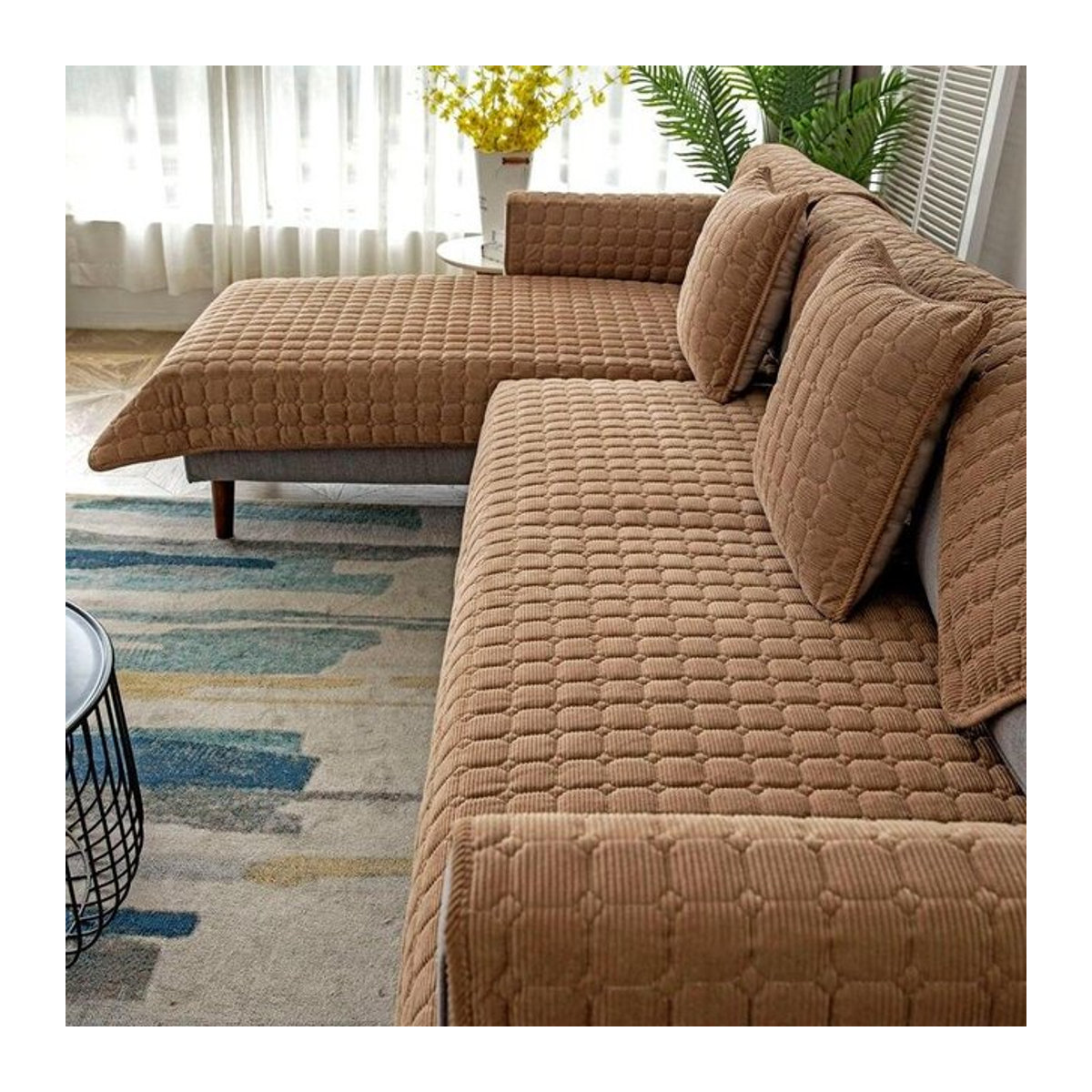 Starchao Rutschfester Sofabezug aus weichem Plüsch in Kaffeebraun, B/B: 90 x 120 cm - Bild 1