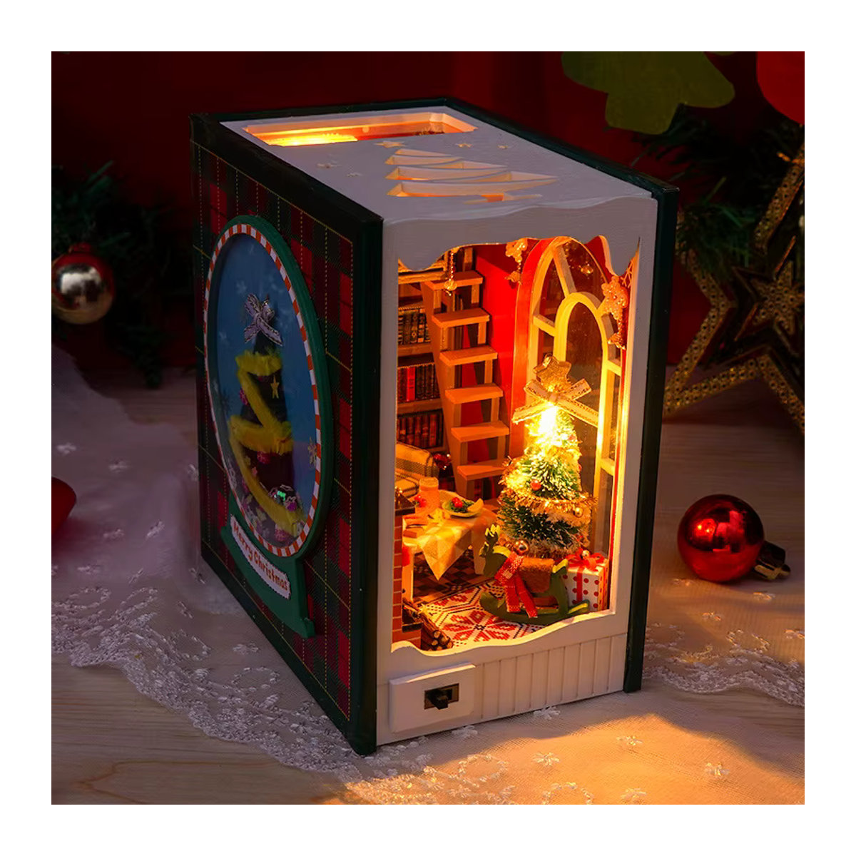 StartCabin Buch Nook Miniatur DIY Weihnachts Hütte als kreativer Bücherregaleinsatz aus Holz in Mehrfarbig - Bild 3