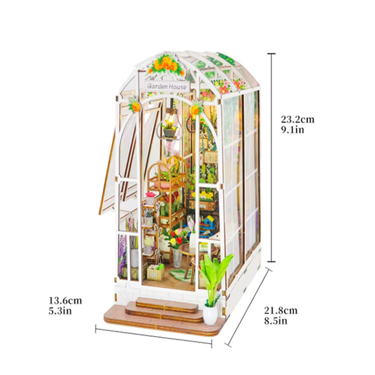 StartCabin DIY Gartenhaus Buch Nook Regal Einsatz mit LED und Blumen im Landhausstil aus Holz, Farbe: Weiß - Bild 3