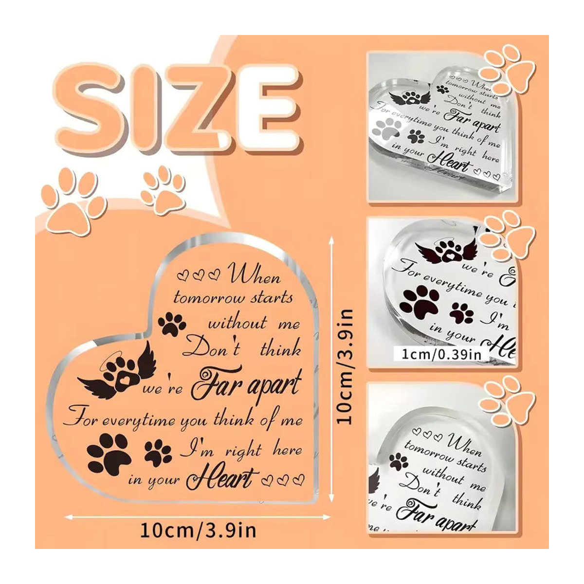 Starti Herzförmige Haustier-Gedenkdekoration aus transparentem Acryl für Hund oder Katze - Bild 2