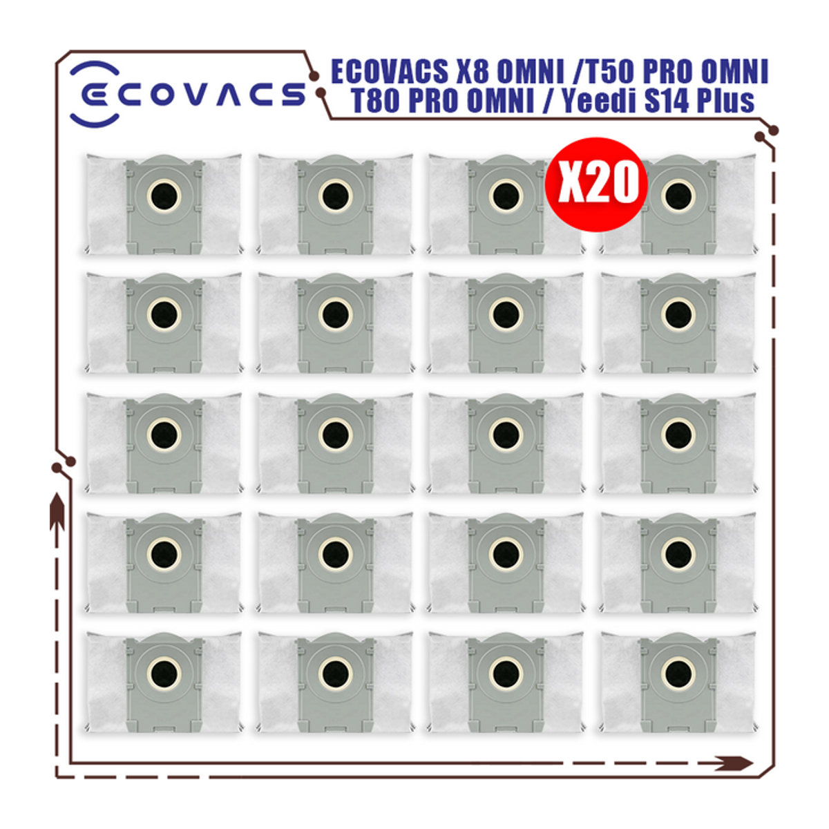 Staubbeutel in Grau passend für ECOVACS X8 OMNI, X8 PRO OMNI, T50 Max, T50 OMNI, T50 PRO OMNI, T80 OMNI, T80 PRO OMNI und Yeedi S14 Plus - Bild 1