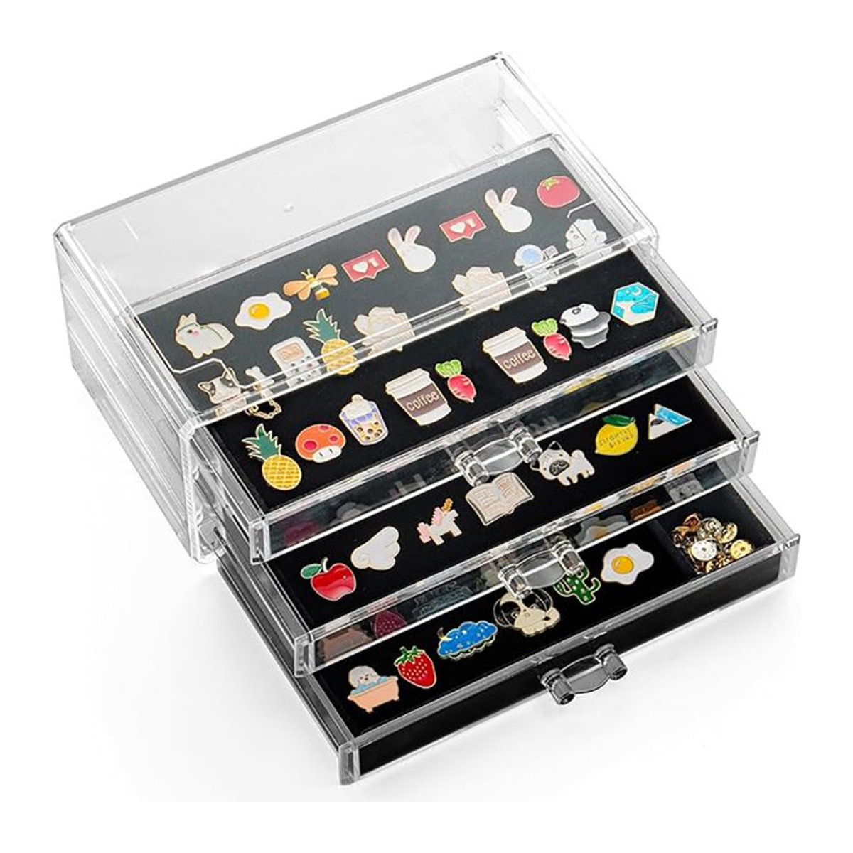Staubdichte Pin-Display-Box aus Kunststoff mit 3 Schubladen und transparentem Deckel in Rechteckform - Bild 1
