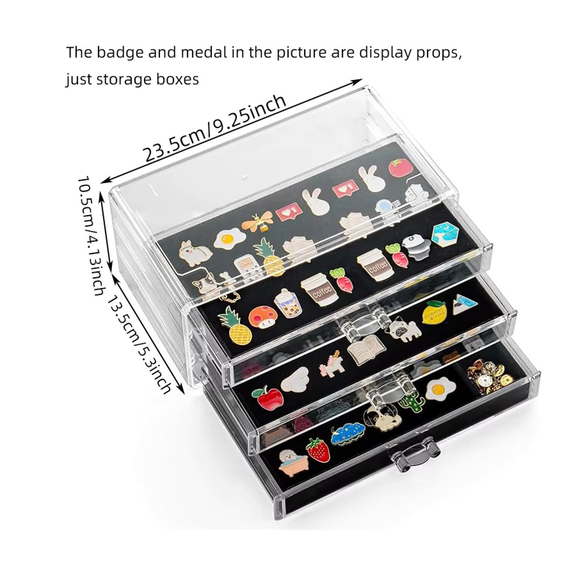Staubdichte Pin-Display-Box aus Kunststoff mit 3 Schubladen und transparentem Deckel in Rechteckform - Bild 6