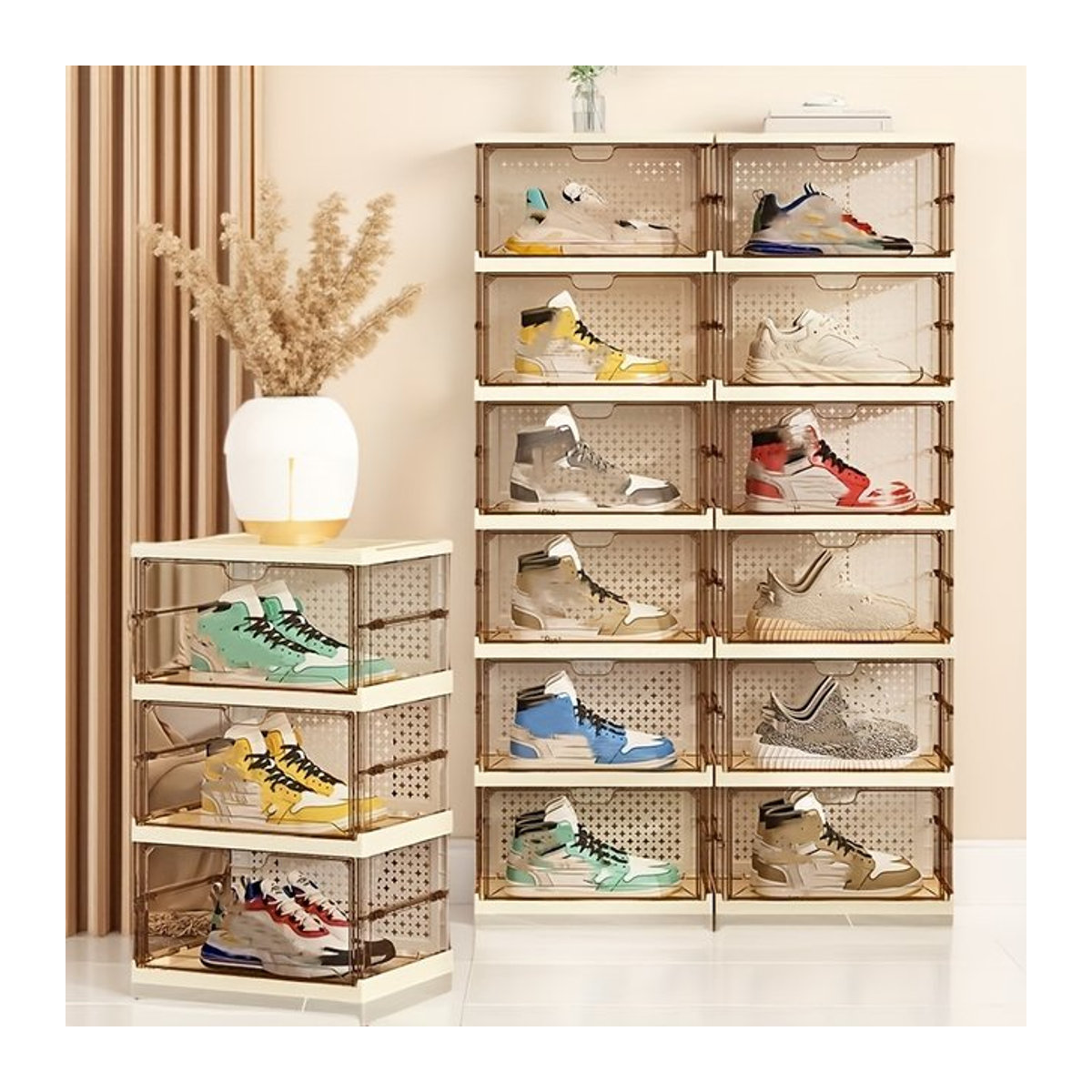 Staubdichter Schuhschrank in Weiß, faltbares und mehrschichtiges Schuhregal im minimalistischen Design zur Aufbewahrung von Schuhkartons - Bild 1