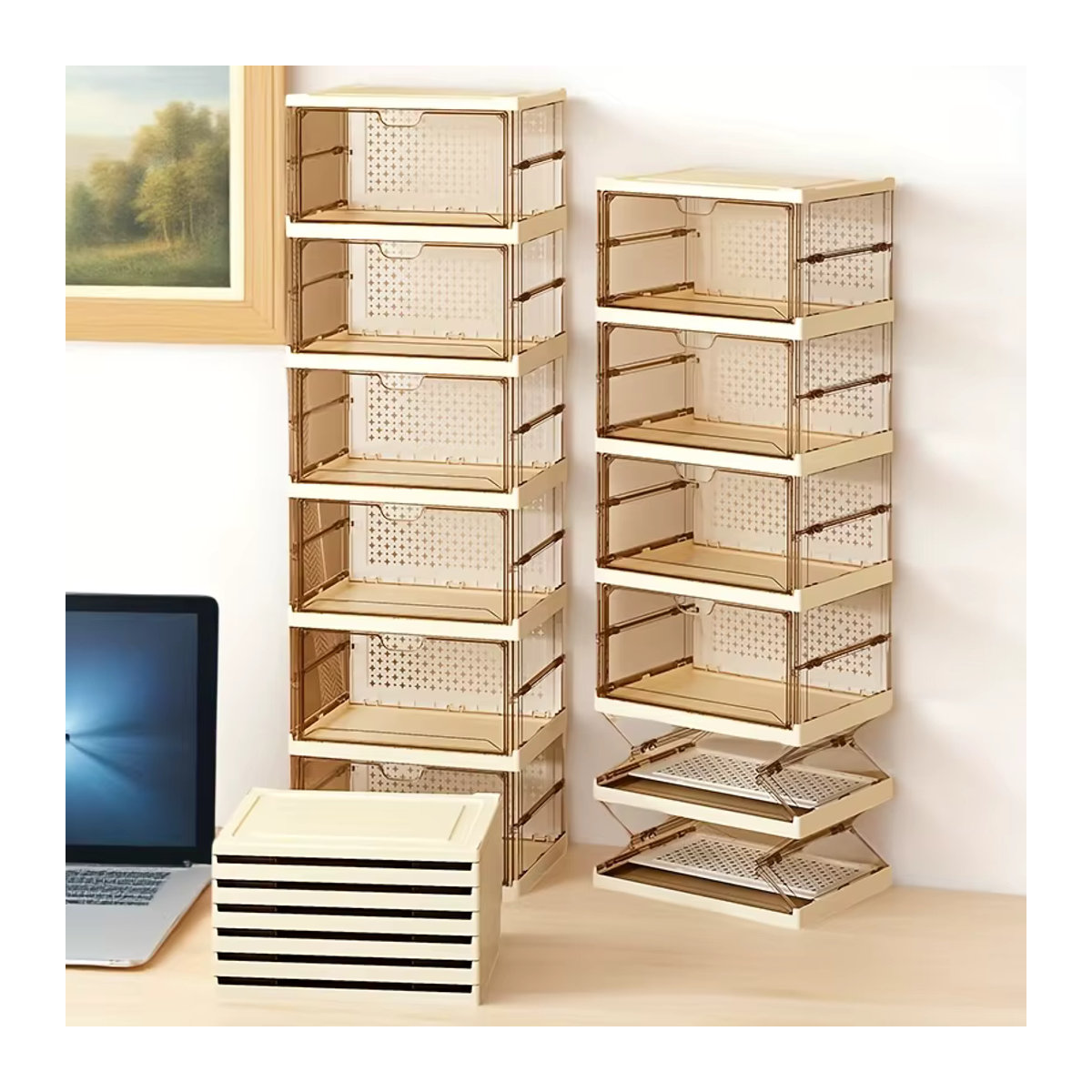 Staubdichter Schuhschrank in Weiß, faltbares und mehrschichtiges Schuhregal im minimalistischen Design zur Aufbewahrung von Schuhkartons - Bild 3