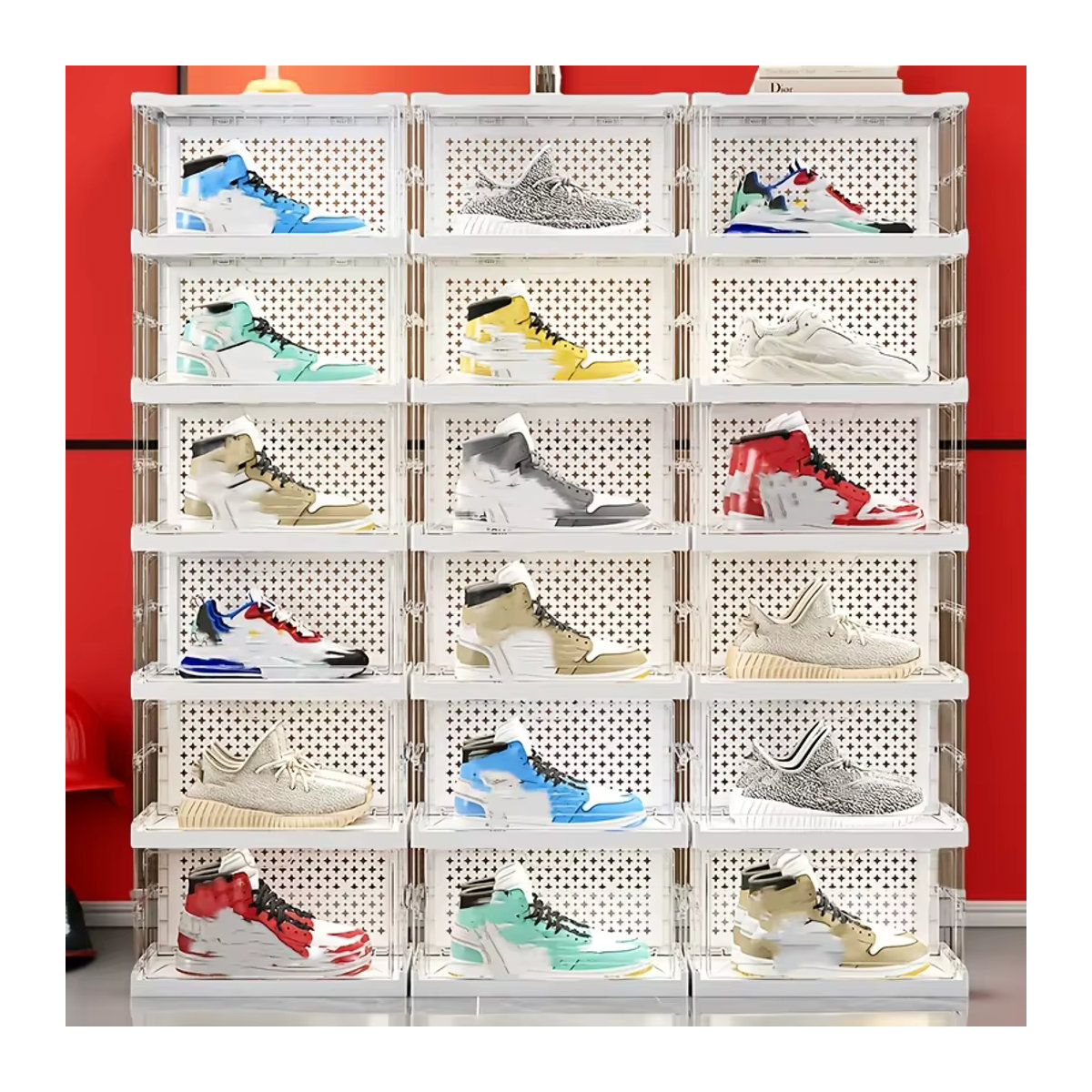 Staubdichter Schuhschrank in Weiß, faltbares und mehrschichtiges Schuhregal im minimalistischen Design zur Aufbewahrung von Schuhkartons - Bild 4