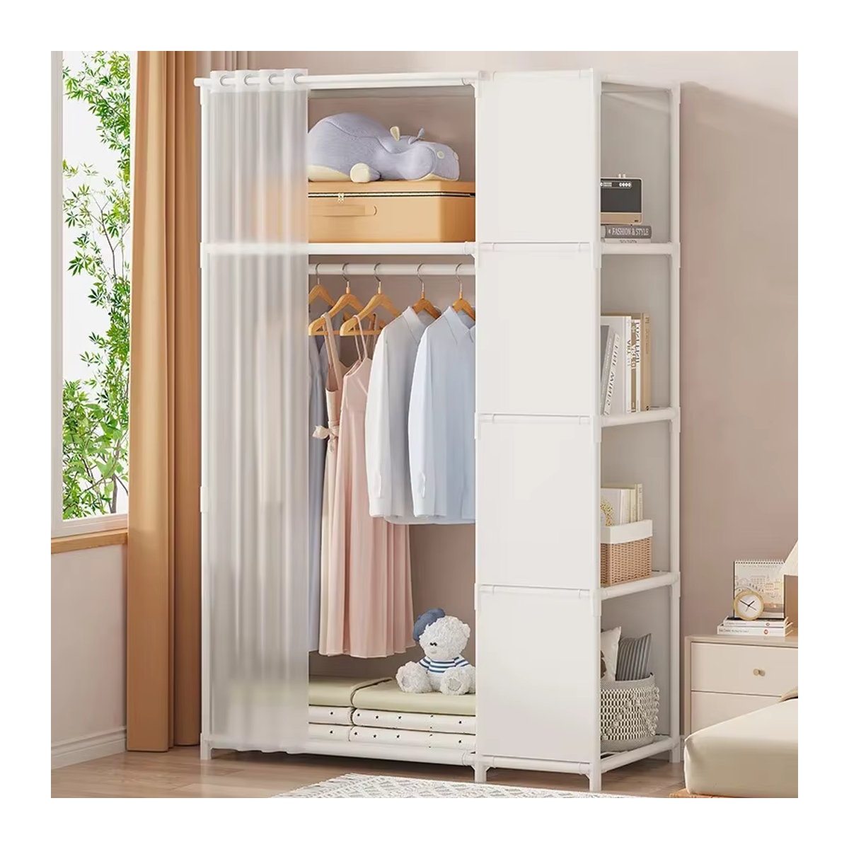 Staubgeschütztes Multi-Layer Kleiderschrank-Regal in Weiß für Schlafzimmer und Haushalt - Bild 2