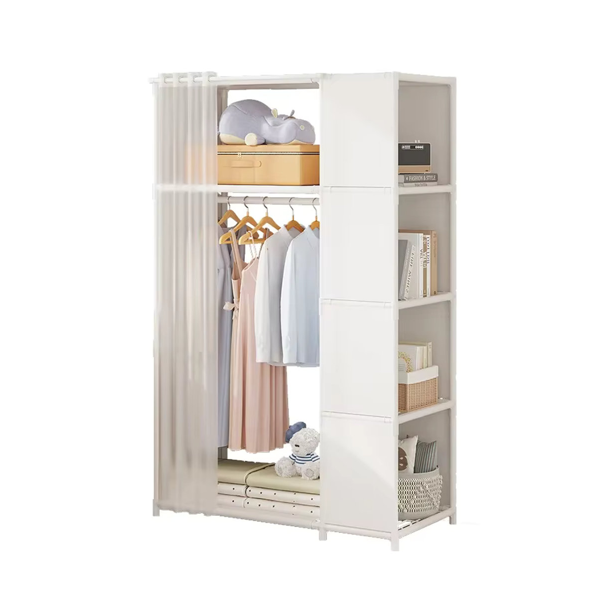 Staubgeschütztes Multi-Layer Kleiderschrank-Regal in Weiß für Schlafzimmer und Haushalt - Bild 5