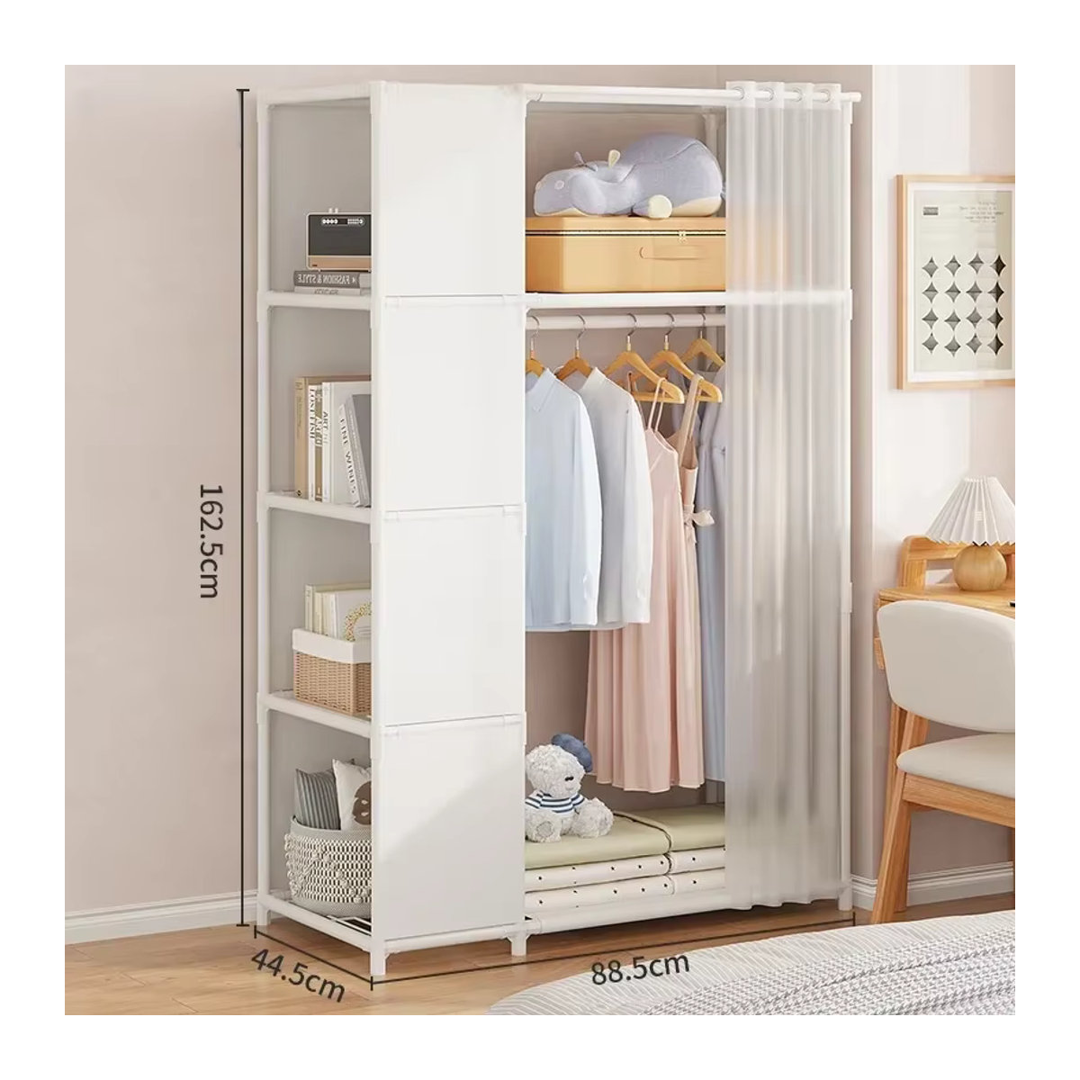 Staubgeschütztes Multi-Layer Kleiderschrank-Regal in Weiß für Schlafzimmer und Haushalt - Bild 6