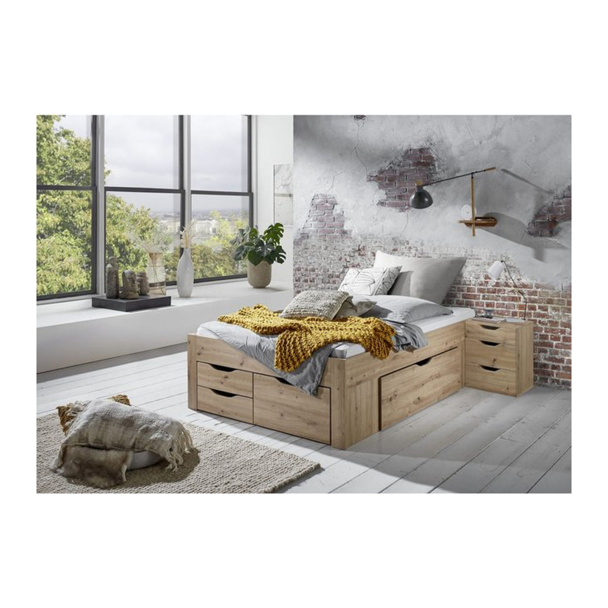 Stauraumbett Noah Relita Funktionsbett mit Rolllattenrost und 5 Bettschubladen, Eiche Artisan Dekor, B/T/H: 140 x 200 cm - Bild 1