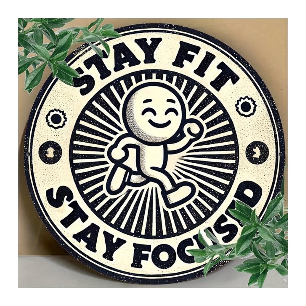 Stay Fit Stay Focused Wandkunstschild aus Metall von Potdemiel im Vintage-Stil, Weiß, B/T/H: 20,3 x 20,3 x 20,3 cm - Bild 1