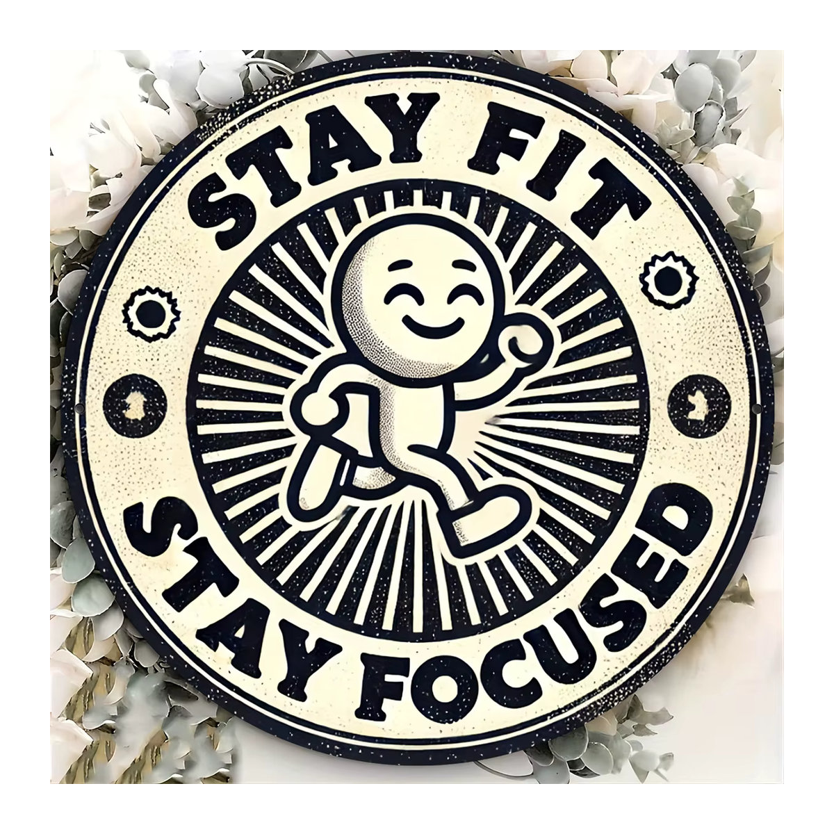 Stay Fit Stay Focused Wandkunstschild aus Metall von Potdemiel im Vintage-Stil, Weiß, B/T/H: 20,3 x 20,3 x 20,3 cm - Bild 4