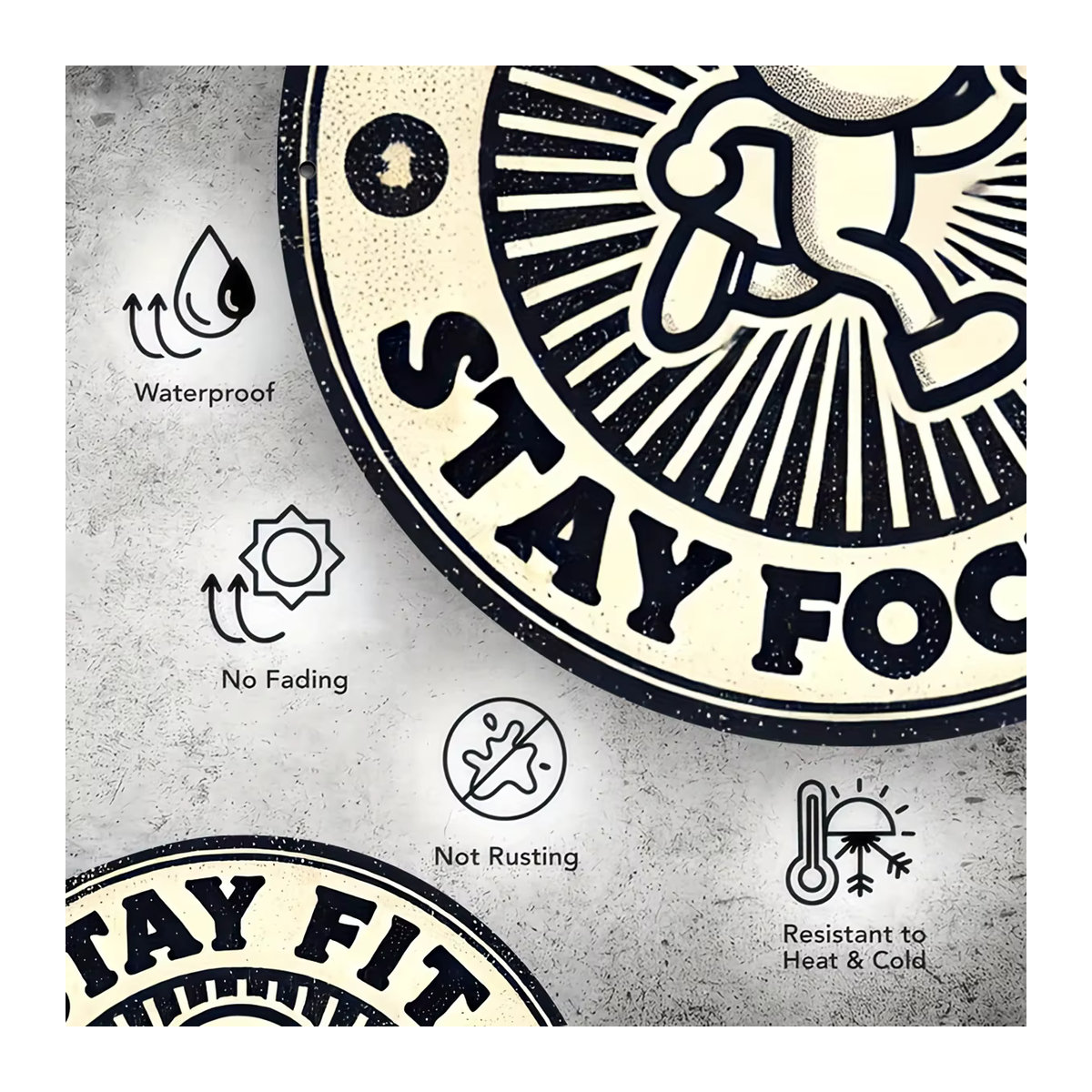 Stay Fit Stay Focused Wandkunstschild aus Metall von Potdemiel im Vintage-Stil, Weiß, B/T/H: 20,3 x 20,3 x 20,3 cm - Bild 5