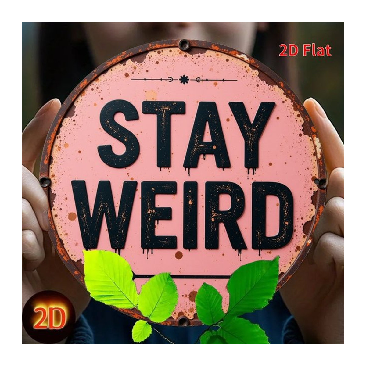 Stay Weird Rundes Metallschild in Rosa im Vintage-Stil zur Wandmontage - Bild 1