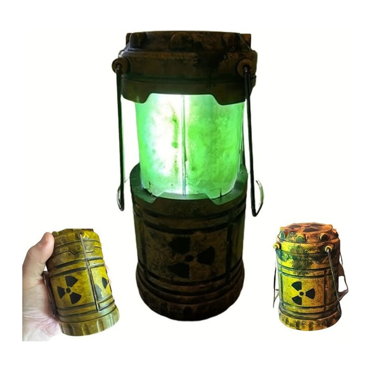 Steampunk-Kernreaktorlampe als Miniatur-Replik mit rotierenden Zahnrädern in Grün - Bild 1