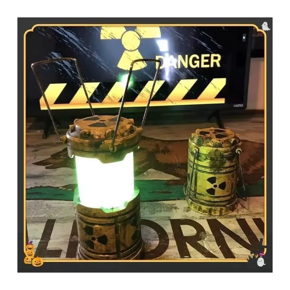 Steampunk-Kernreaktorlampe als Miniatur-Replik mit rotierenden Zahnrädern in Grün - Bild 4