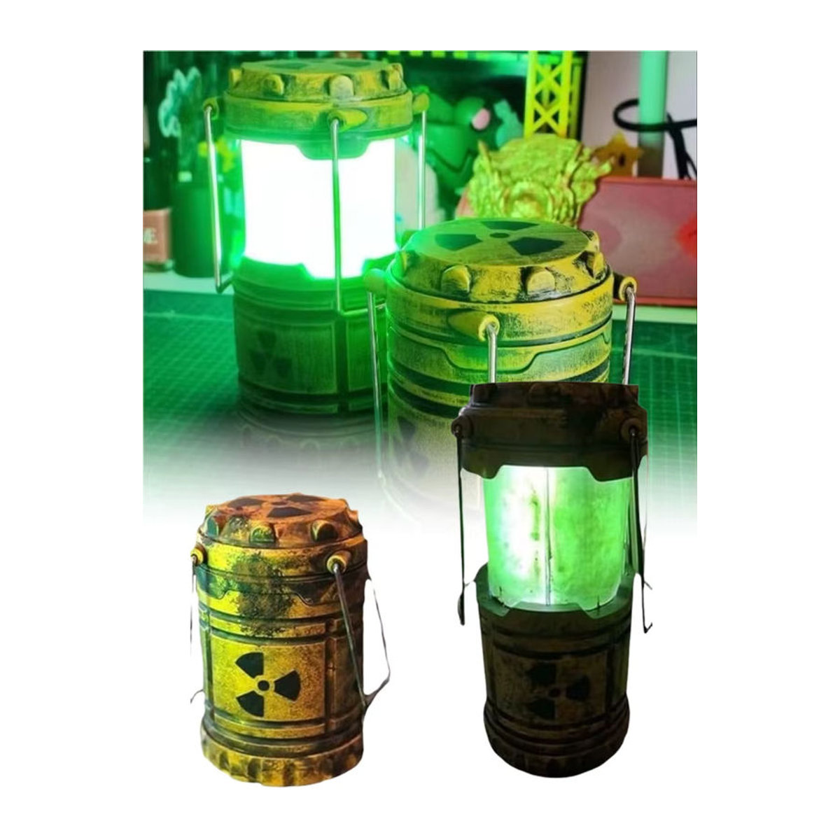 Steampunk-Kernreaktorlampe als Miniatur-Replik mit rotierenden Zahnrädern in Grün - Bild 7