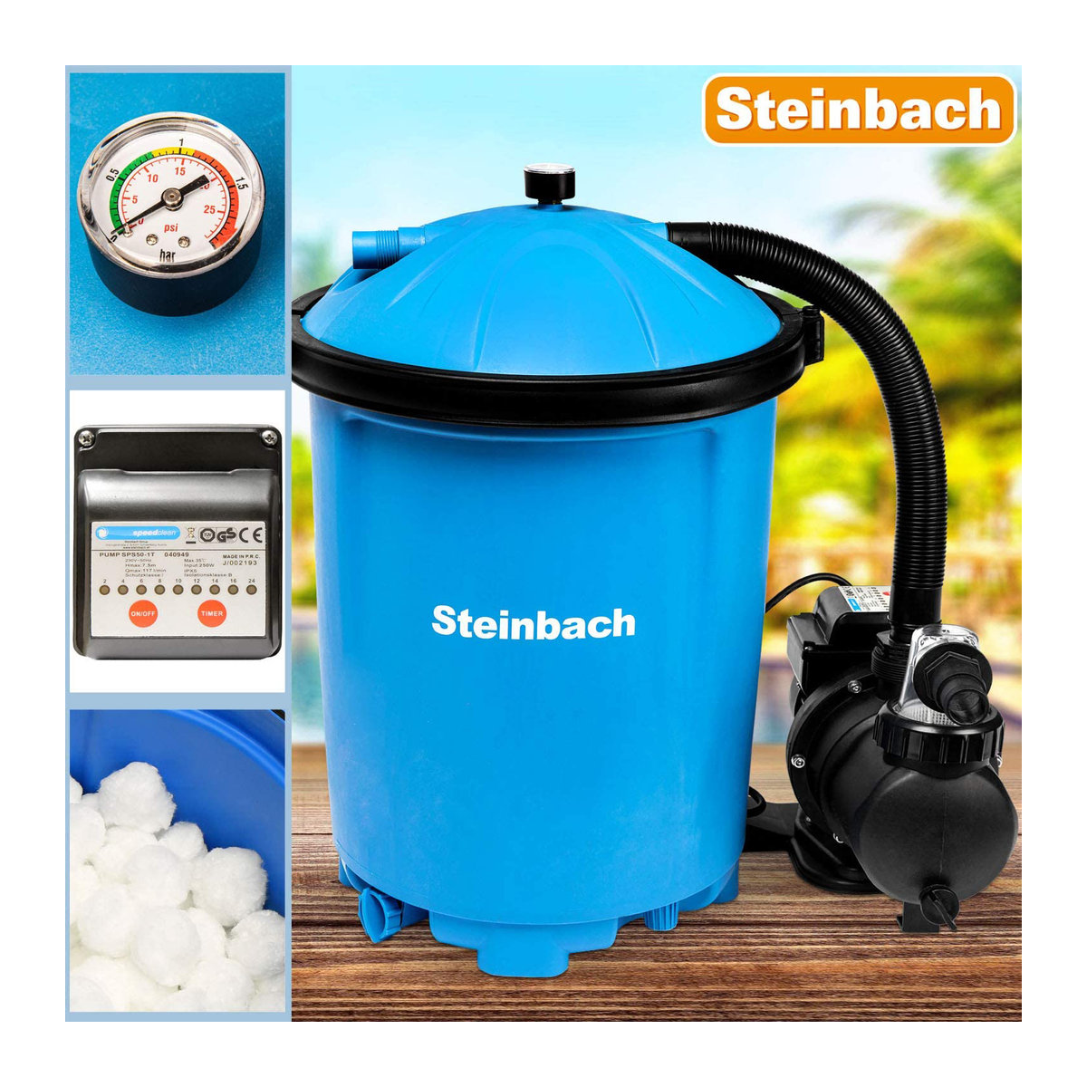 Steinbach Swimming Pool Filteranlage Active Balls 75 in Blau und Schwarz mit Filtermedium für Pools bis 26.000 l - Bild 2