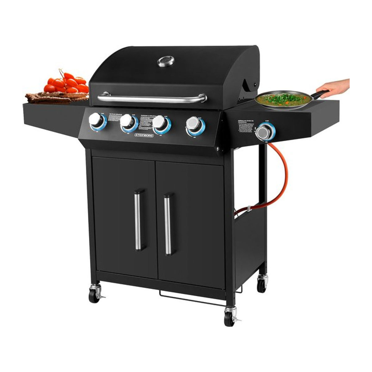 Steinborg Gasgrill in Schwarz mit 4 Brennern, Seitenbrenner und beleuchteten Drehknöpfen - Bild 1