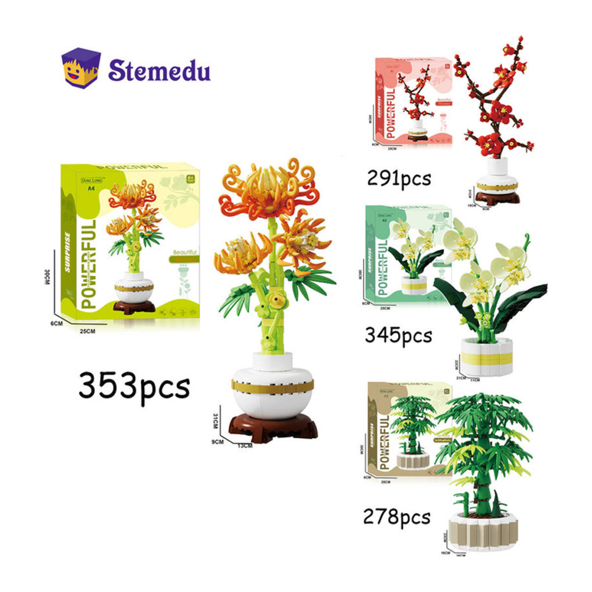Stemedu Buntes Blumen-Baustein Set als Dekorative Pflanze aus Kunststoff für Kinder - Bild 1