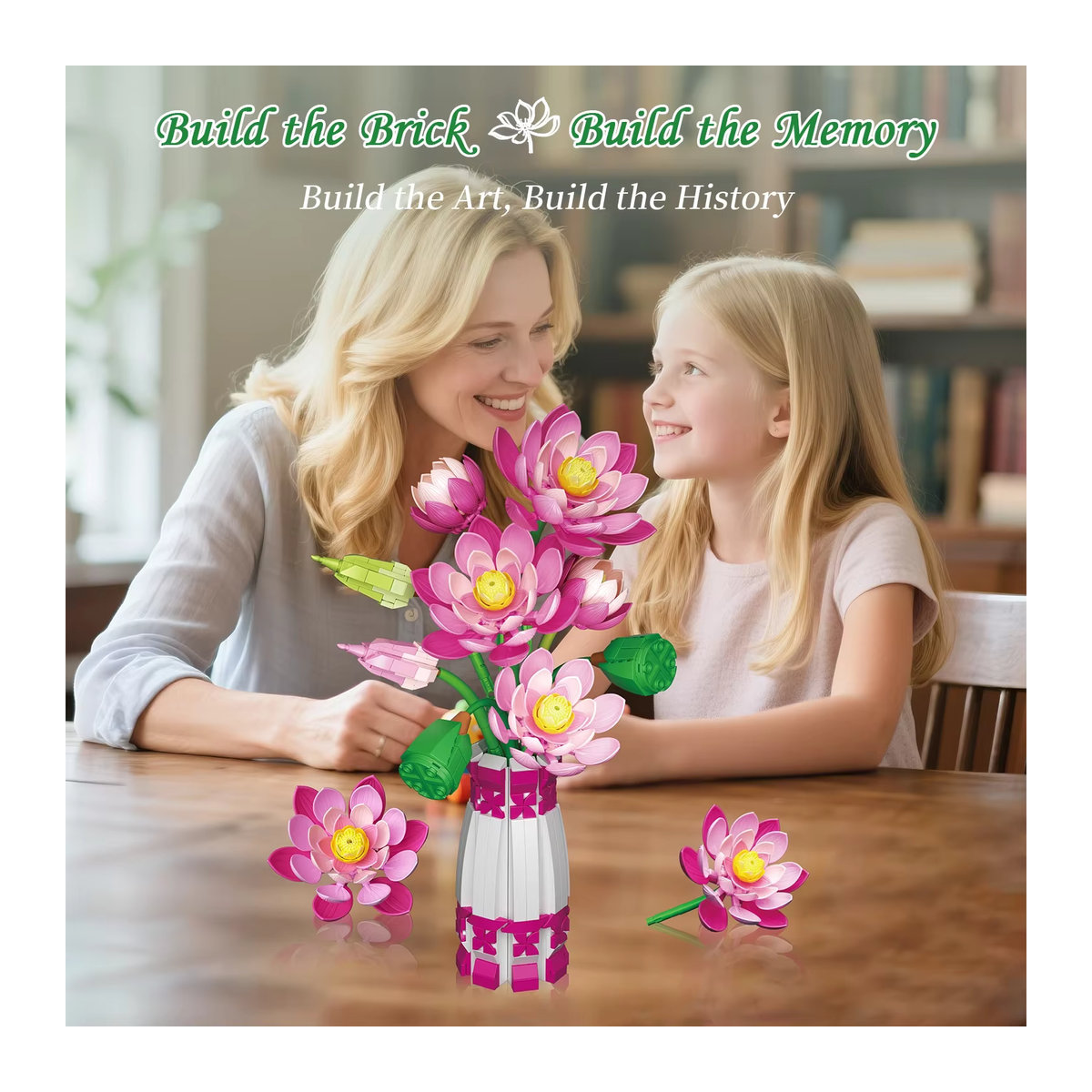 Stemedu Lotusblumen-Baukasten mit Vase, 710-teiliges DIY-Blumenstrauß-Modell aus Kunststoff, mehrfarbiges Dekobaulement für Kinder und Erwachsene - Bild 2