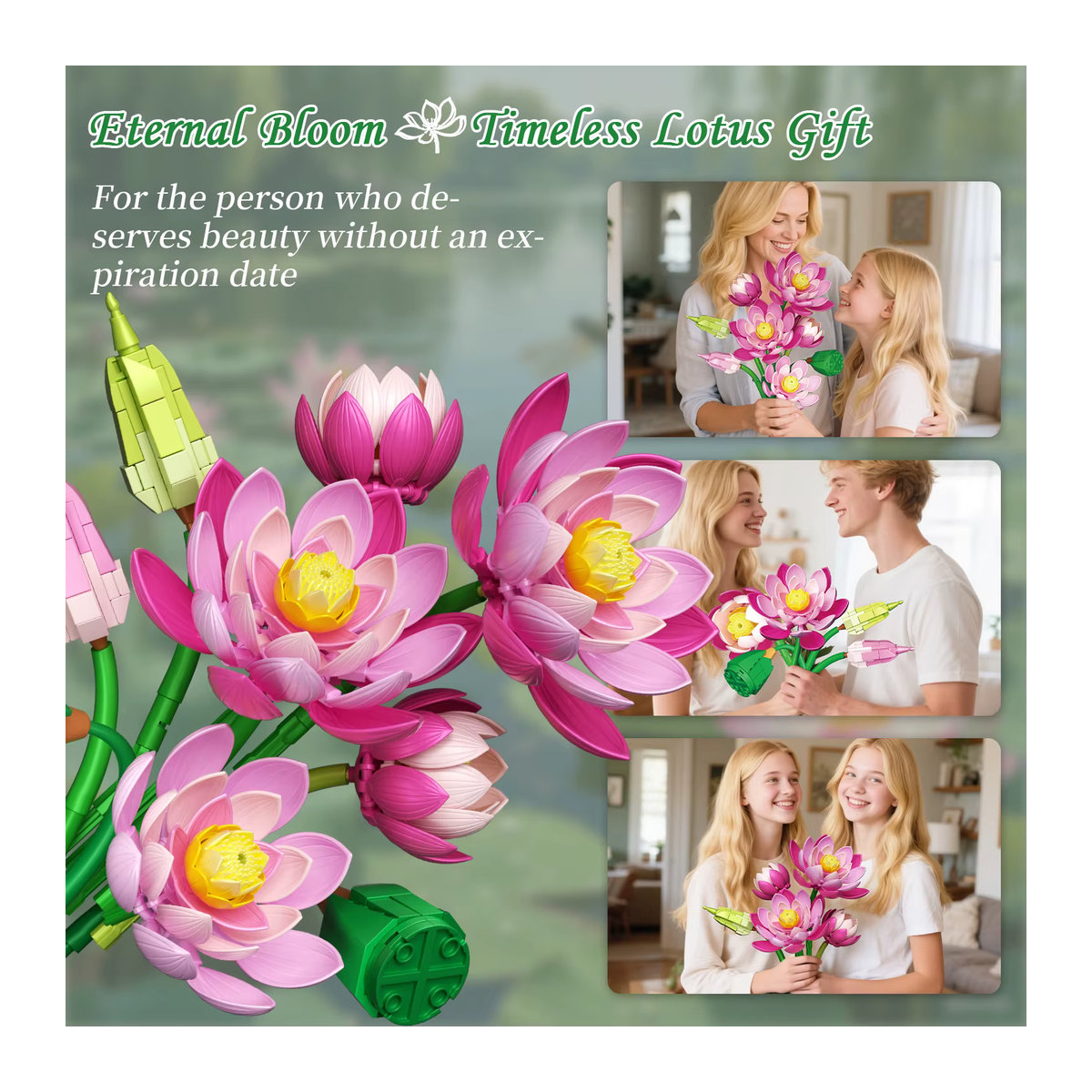 Stemedu Lotusblumen-Baukasten mit Vase, 710-teiliges DIY-Blumenstrauß-Modell aus Kunststoff, mehrfarbiges Dekobaulement für Kinder und Erwachsene - Bild 3