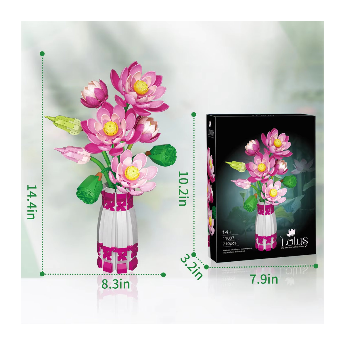 Stemedu Lotusblumen-Baukasten mit Vase, 710-teiliges DIY-Blumenstrauß-Modell aus Kunststoff, mehrfarbiges Dekobaulement für Kinder und Erwachsene - Bild 6