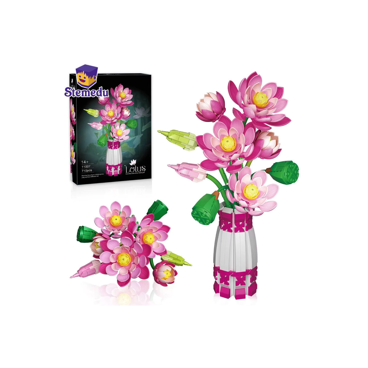 Stemedu Lotusblumen-Baukasten mit Vase, 710-teiliges DIY-Blumenstrauß-Modell aus Kunststoff, mehrfarbiges Dekobaulement für Kinder und Erwachsene - Bild 7