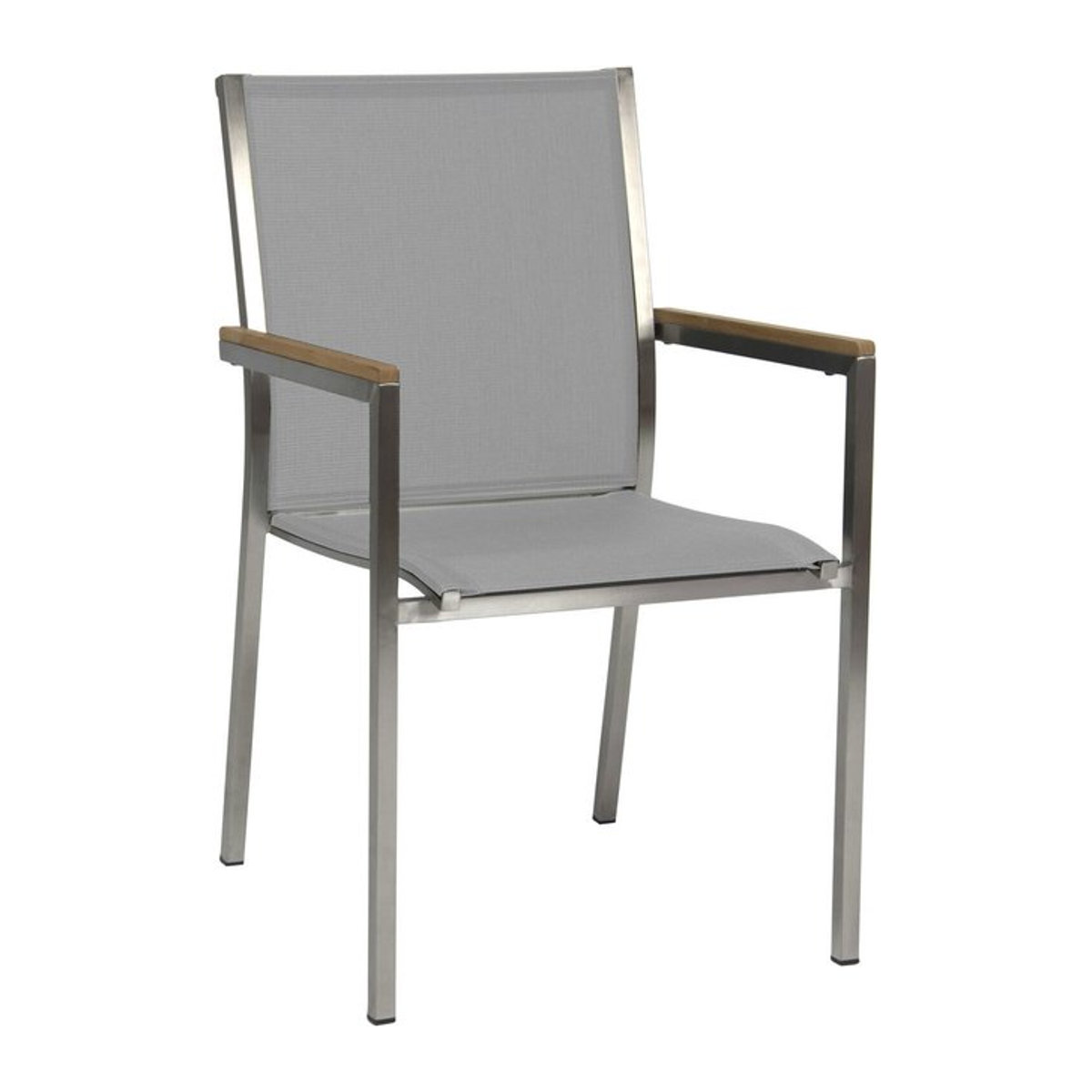 Stern Polaris Stapelsessel Kaschmir in Beige/Grau aus Edelstahl, Textilene und Teakholz, B/T/H: 61 x 54 x 89 cm - Bild 1