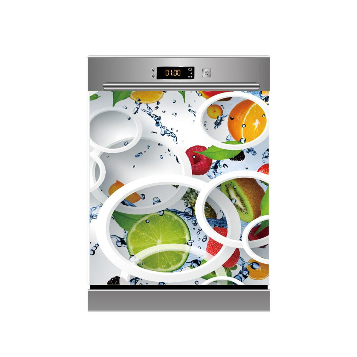 Sticker House Spülmaschinen-Dekorationsaufkleber mit Obst- und Blumen-Motiv, DIY-Küchentapete aus Vinyl in Orange und Mehrfarbig, B: 45 cm, H: 82 cm - Bild 1