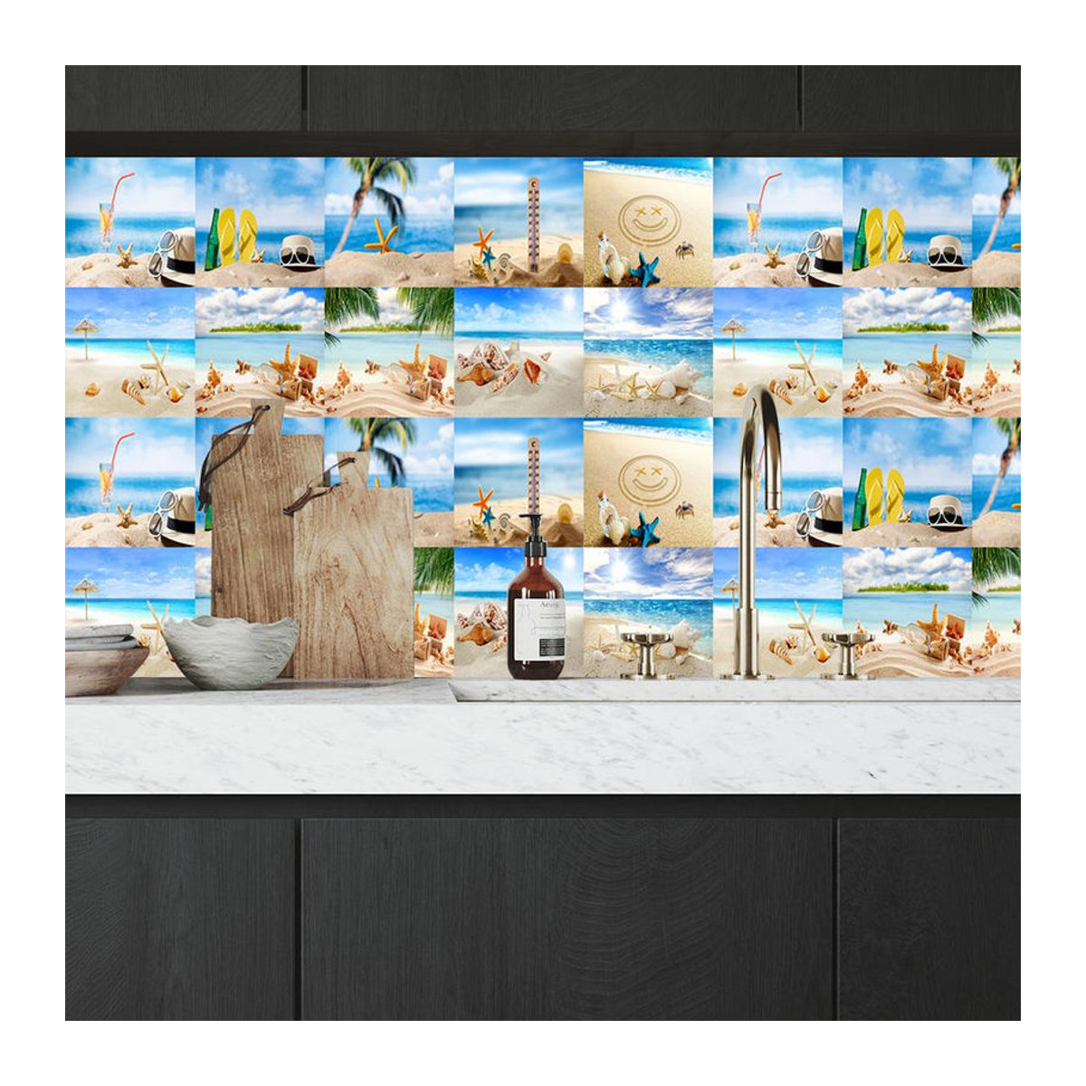 Sticker House Wandtattoos Strandlandschaft mit Muschelfliesen, 10 Stück selbstklebende wasserdichte Kunsttapete in Mehrfarbig, quadratisch - Bild 2