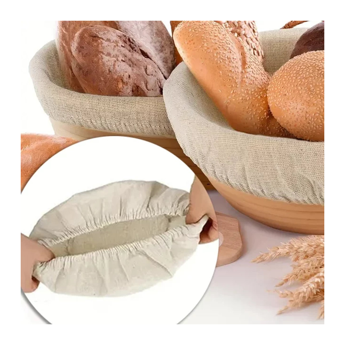 Stoffbezug für Brotbackkorb zur Trockenaufbewahrung und Teigfermentation, Beige, Rund - Bild 1