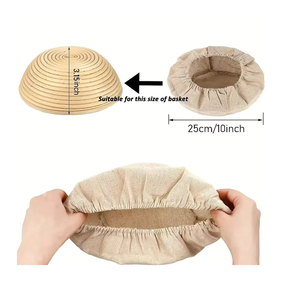 Stoffbezug für Brotbackkorb zur Trockenaufbewahrung und Teigfermentation, Beige, Rund - Bild 2