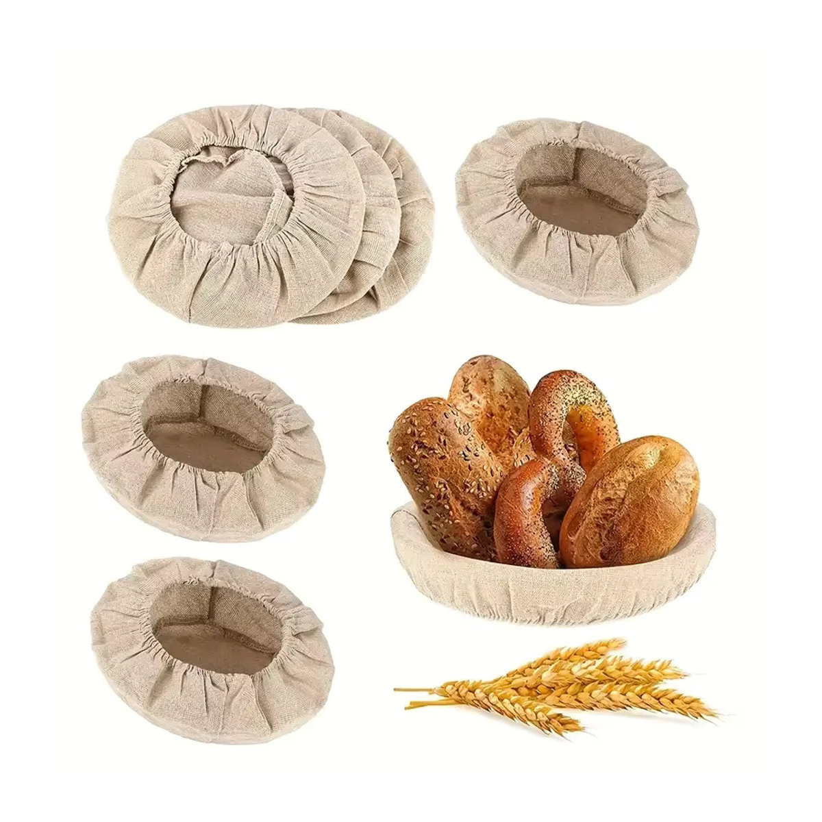 Stoffbezug für Brotbackkorb zur Trockenaufbewahrung und Teigfermentation, Beige, Rund - Bild 3