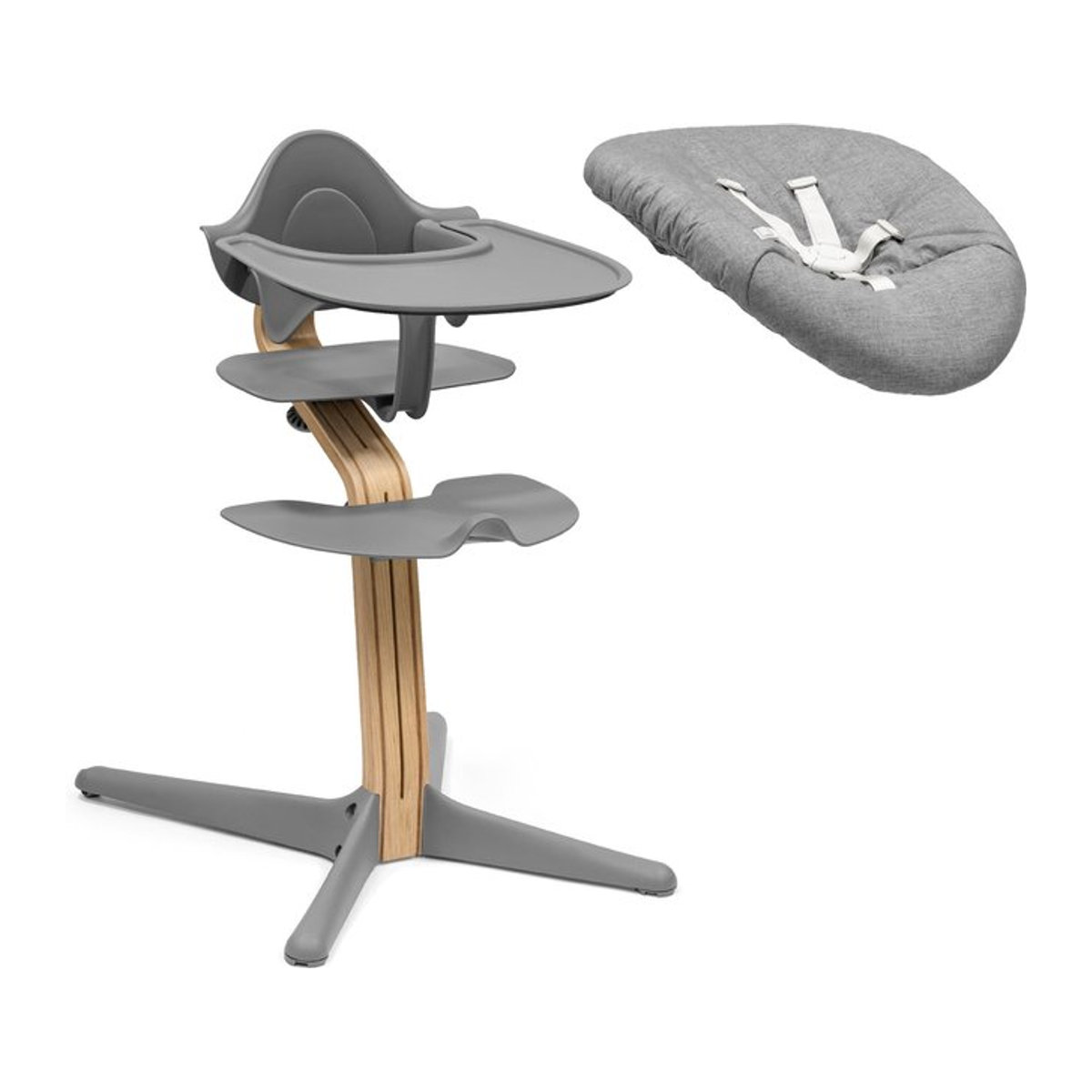 Stokke Nomi Bundle Hochstuhl Eiche Natur inkl. Newbornset, Babyset und Tray in Grau - Bild 1