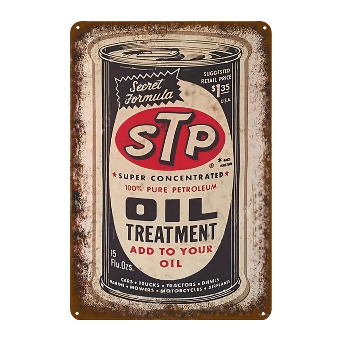 STP Oil Vintage Metallschild Wanddekor in Weiß und Schwarz, rechteckiges Blechschild im Hochformat, B/H: 30 x 20 cm - Bild 1