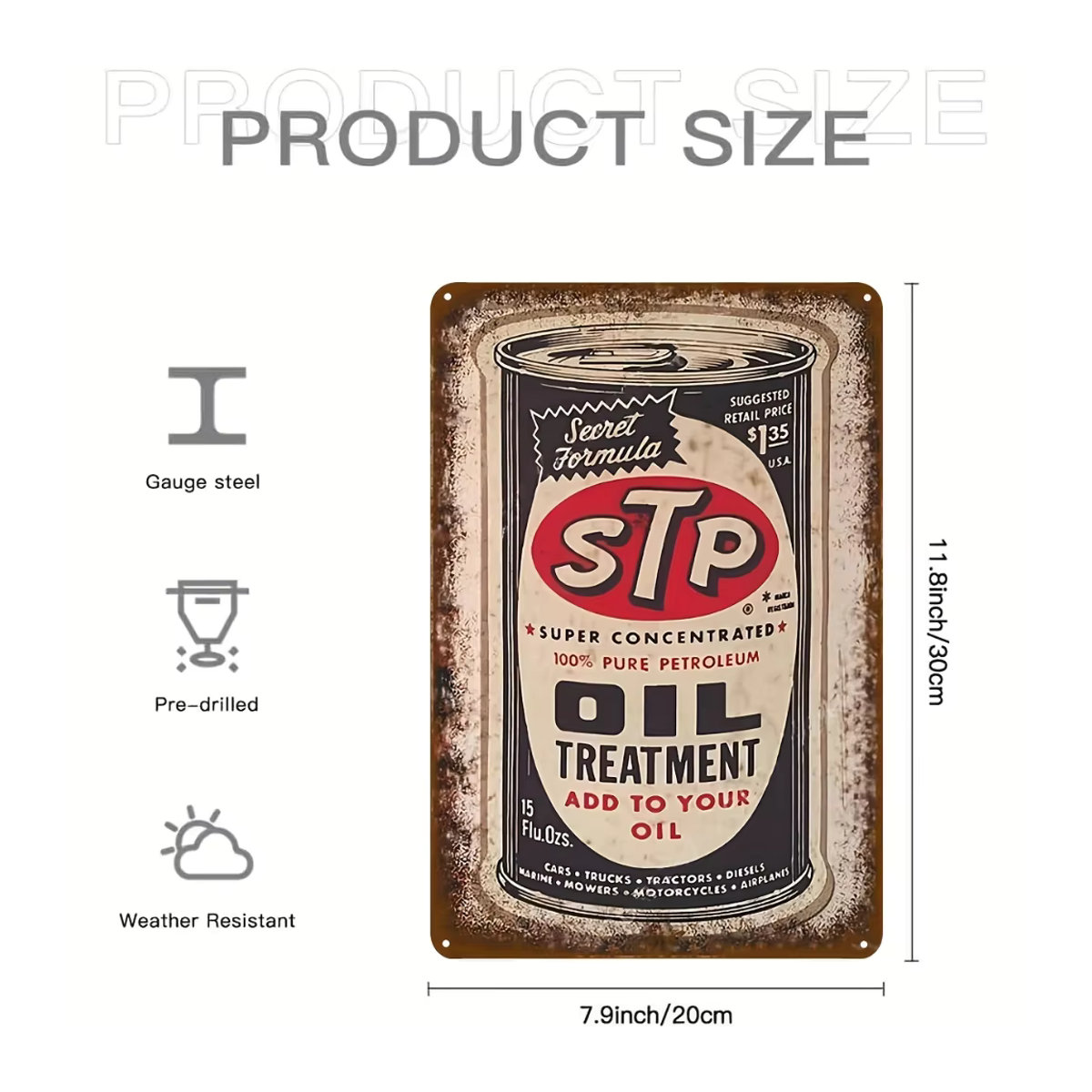 STP Oil Vintage Metallschild Wanddekor in Weiß und Schwarz, rechteckiges Blechschild im Hochformat, B/H: 30 x 20 cm - Bild 2