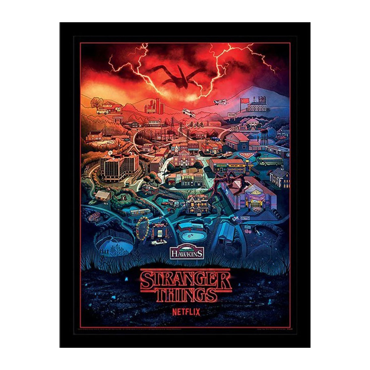 Stranger Things 4 Hawkins Town gerahmtes Poster in Schwarz und Mehrfarbig, B/H: 40 x 40 cm - Bild 1