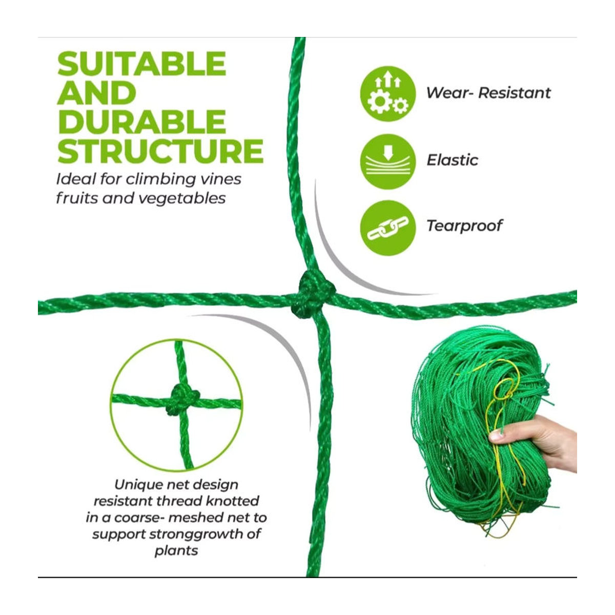 Strapazierfähiges Gartengurkennetz aus grünem Polyester als Kletternetz für Pflanzen wie Tomaten und Trauben - Bild 4