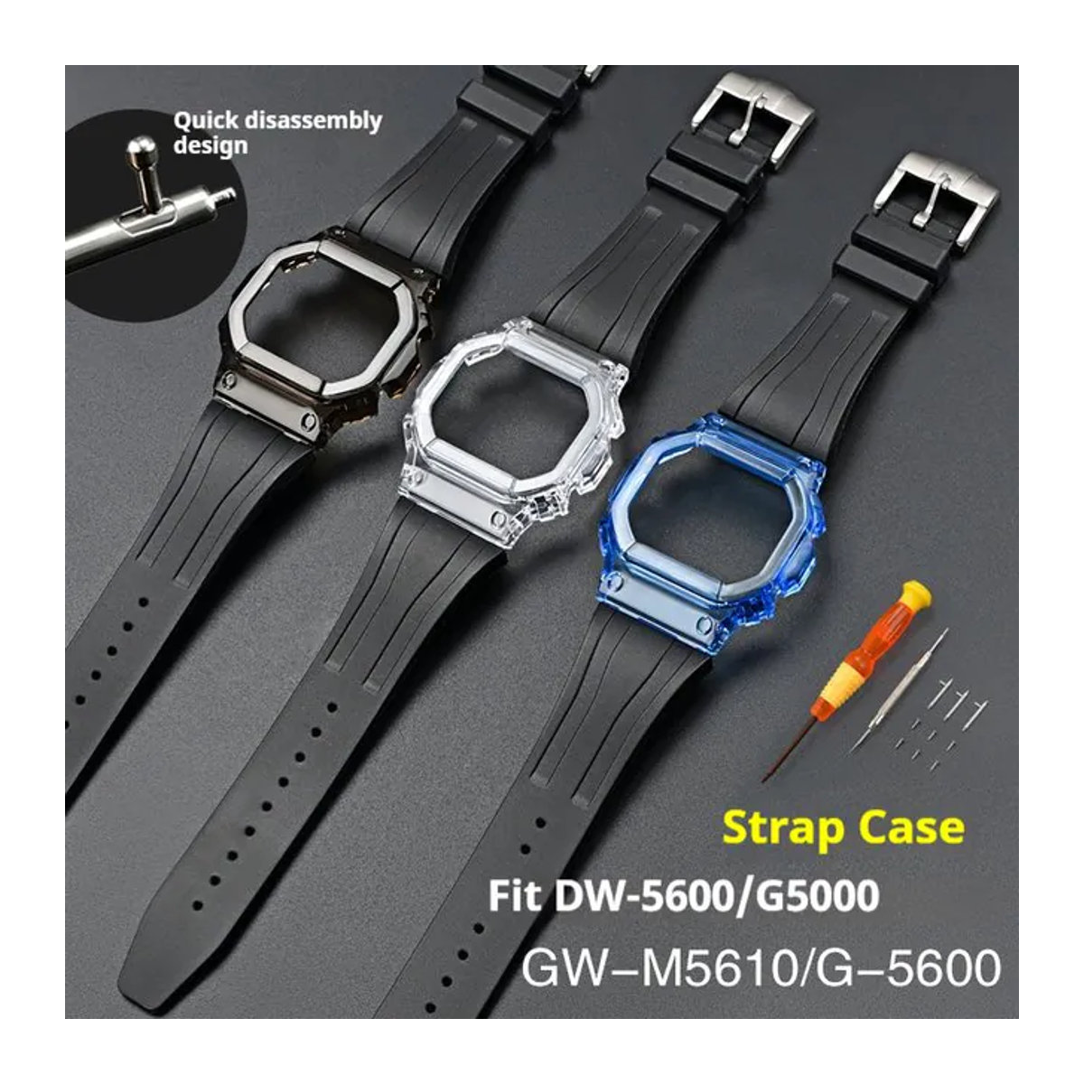 strapfreak Ersatz Armbandgehäuse aus TPU-Gummi für Casio G-Shock DW-5600 DW-5000 GW-M5610 GLS-5600 in Schwarz - Bild 1