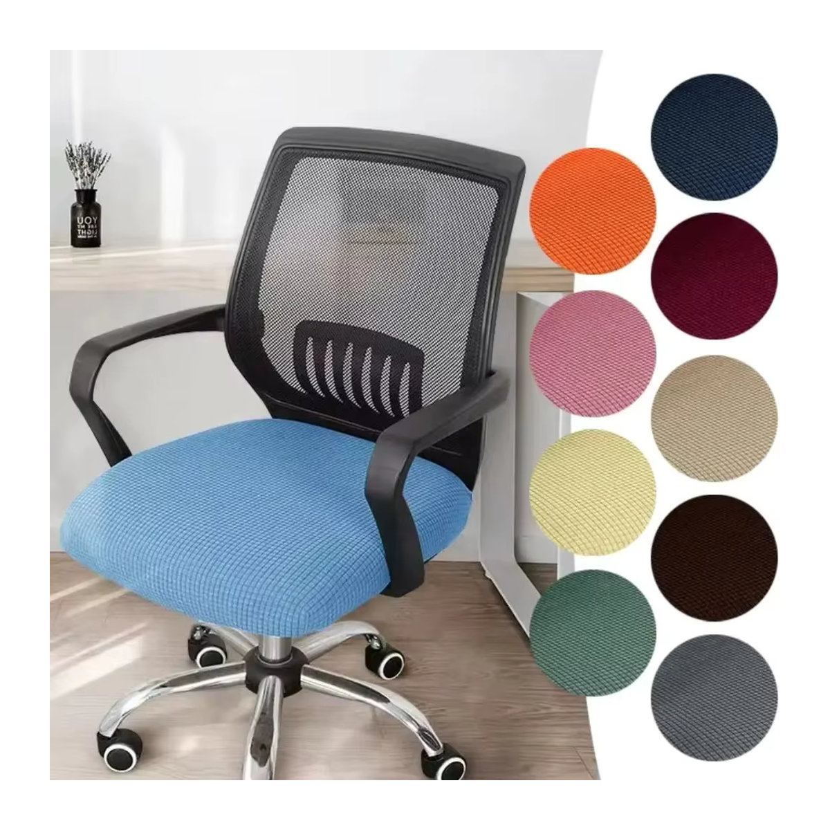 Stretch Samt-Spandex Sitzbezüge für Bürostühle in Blau und Grün zum Schutz deiner Sitzfläche - Bild 5