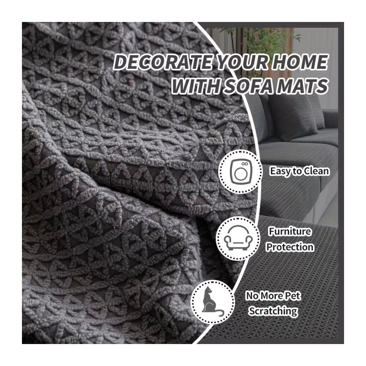 Stretch-Sofabezug als elastischer und rutschfester Couchschutz für L-förmige Sofas und alle Sitzsofas in Beige und Grau - Bild 2