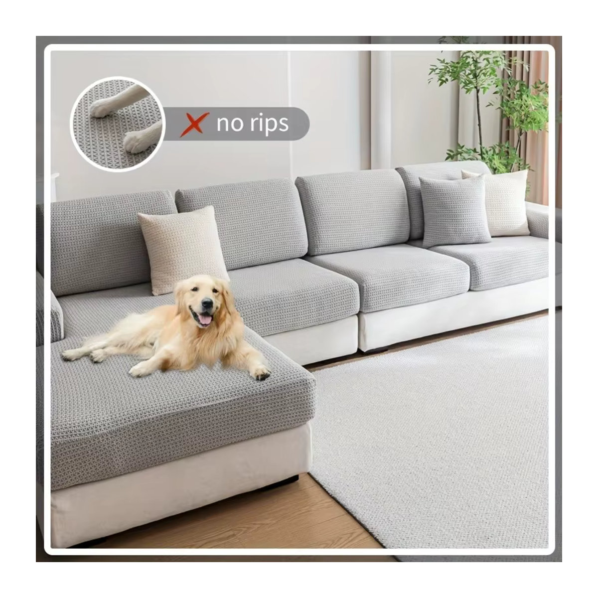 Stretch-Sofabezug als elastischer und rutschfester Couchschutz für L-förmige Sofas und alle Sitzsofas in Beige und Grau - Bild 4