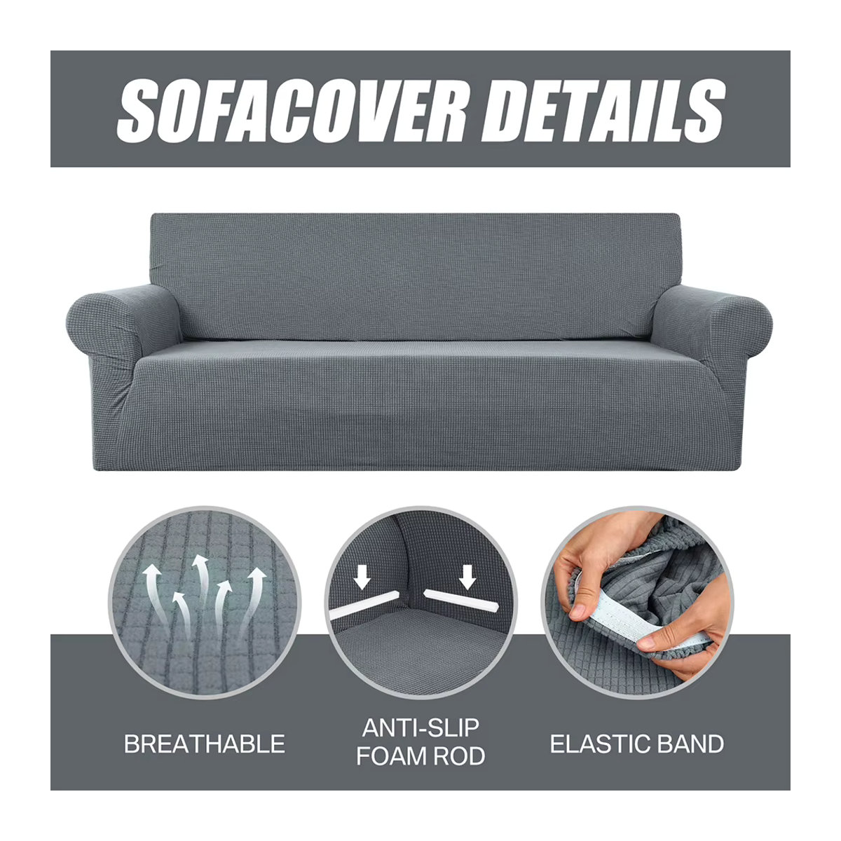Stretch-Sofabezug aus Jacquard-Spandex als Schonbezug für dein Sofa in Blau oder Grau - Bild 2