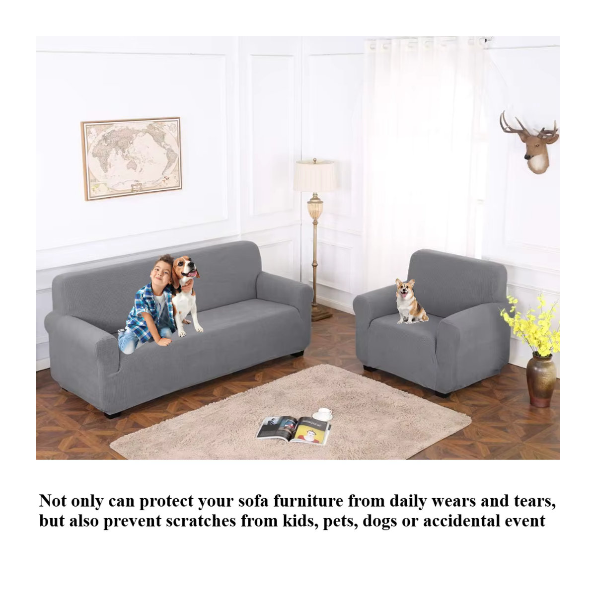 Stretch-Sofabezug aus Jacquard-Spandex als Schonbezug für dein Sofa in Blau oder Grau - Bild 4