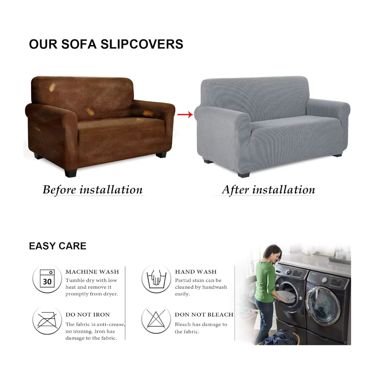 Stretch-Sofabezug aus Jacquard-Spandex als Schonbezug für dein Sofa in Blau oder Grau - Bild 5