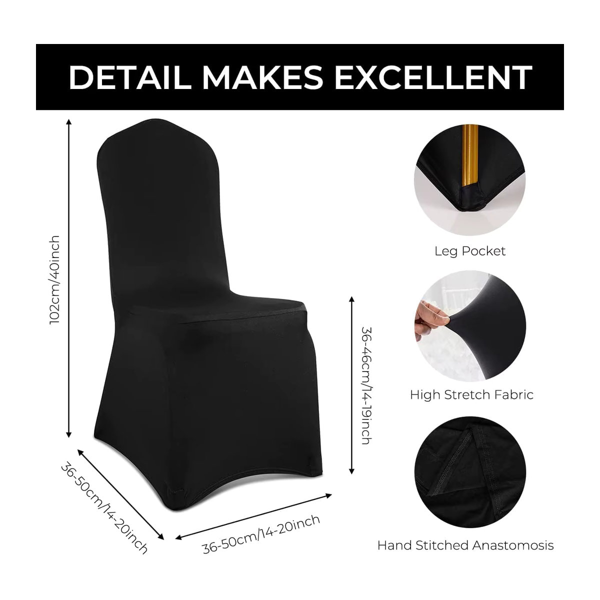 Stuhlhussen aus Stretch-Polyester-Spandex als Schonbezüge für Esszimmerstühle in Weiß oder Schwarz - Bild 3